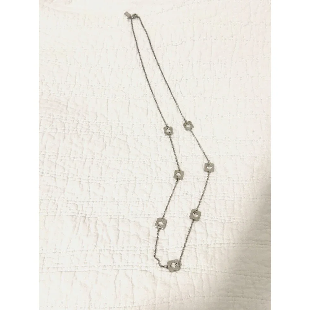 Kate Spade New York Silver Tone Punch Out Long Chain Logo 28 inches Necklace